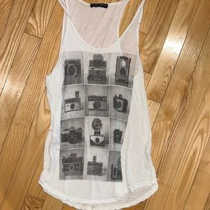 Brandy Melville White Tank Top with Camera Print